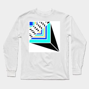 Inverted Blue Black Yellow Geometric Abstract Acrylic Painting III Long Sleeve T-Shirt